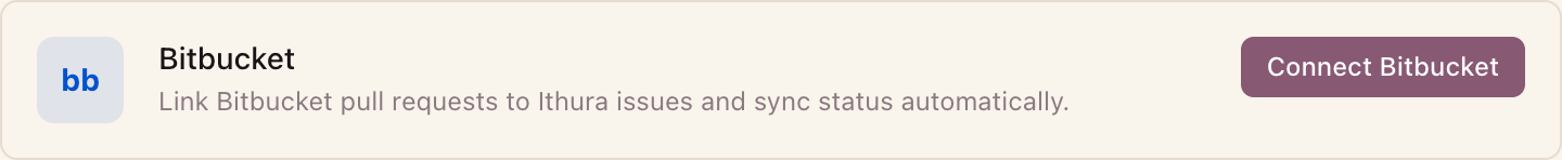 The Bitbucket card in workspace Integrations settings, with the Connect Bitbucket button.
