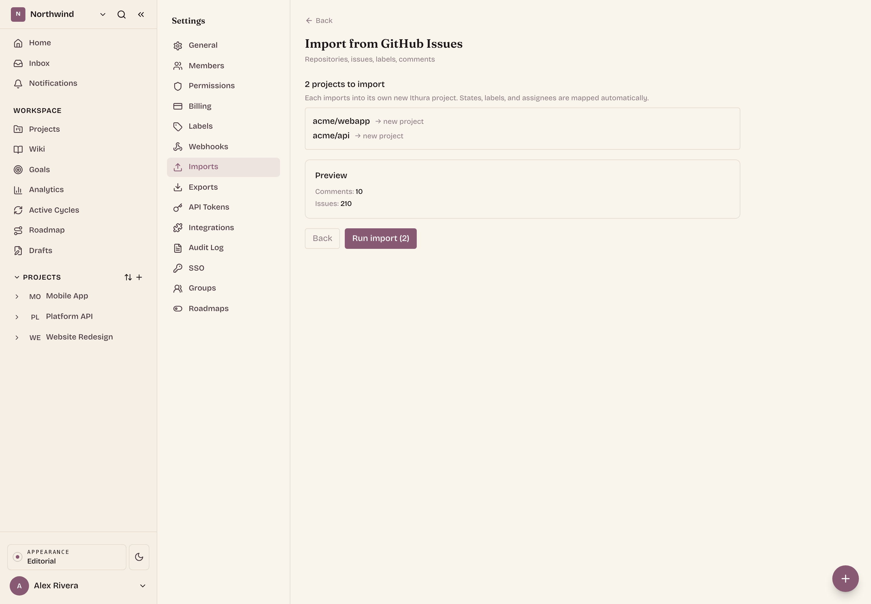 Combined preview: total issue and comment counts across the selected repositories.