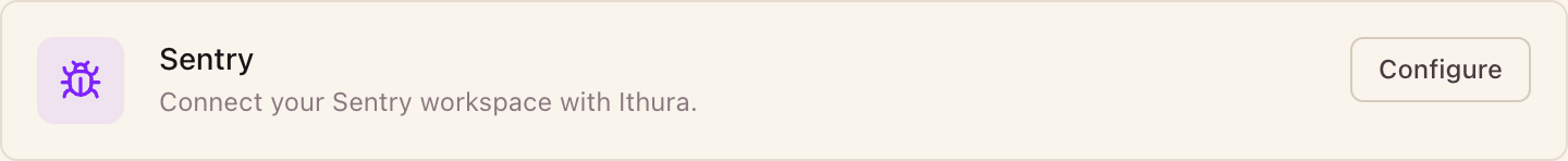 The Sentry card in the workspace Integrations Apps tab, with the Configure button.