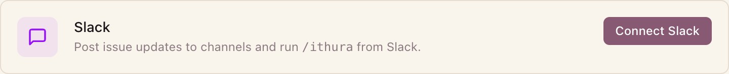 The Slack card in workspace Integrations settings, with the Connect Slack button.